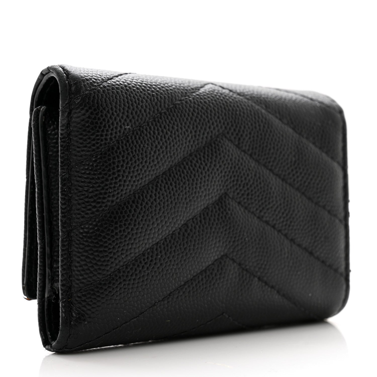 Saint Laurent Grain de Poudre Matelasse Cassandre Monogram Slim Key Case Black 3 of 12