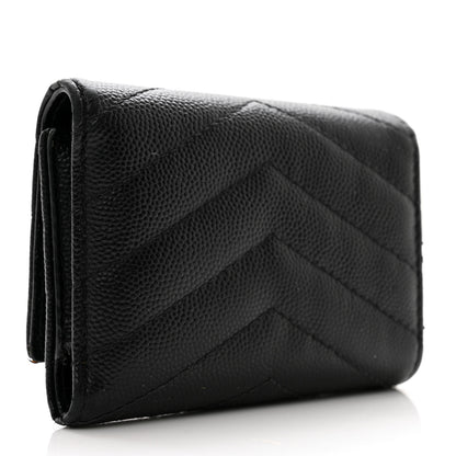 Saint Laurent Grain de Poudre Matelasse Cassandre Monogram Slim Key Case Black 3 of 12