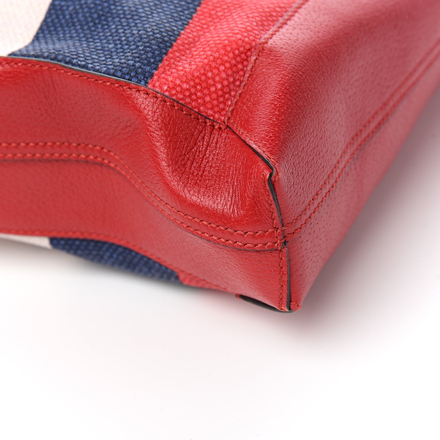 Canvas Calfskin Sylvie Stripe Logo Mens Tote Red White Blue