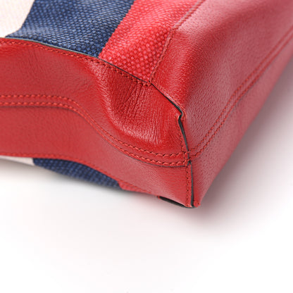 Gucci Canvas Calfskin Sylvie Stripe Logo Mens Tote Red White Blue 8 of 9