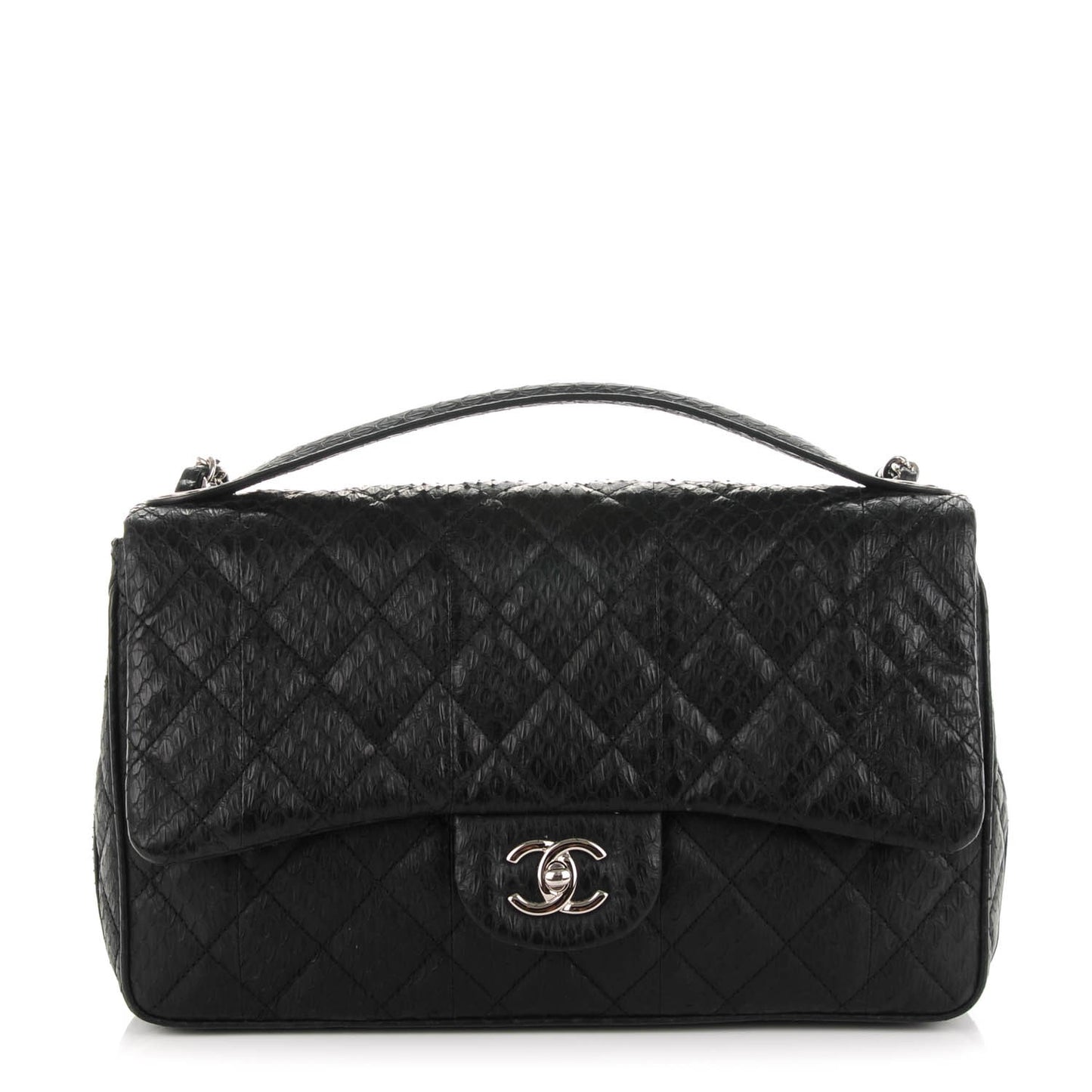 Elaphe Snakeskin Quilted Jumbo Easy Carry Flap Black