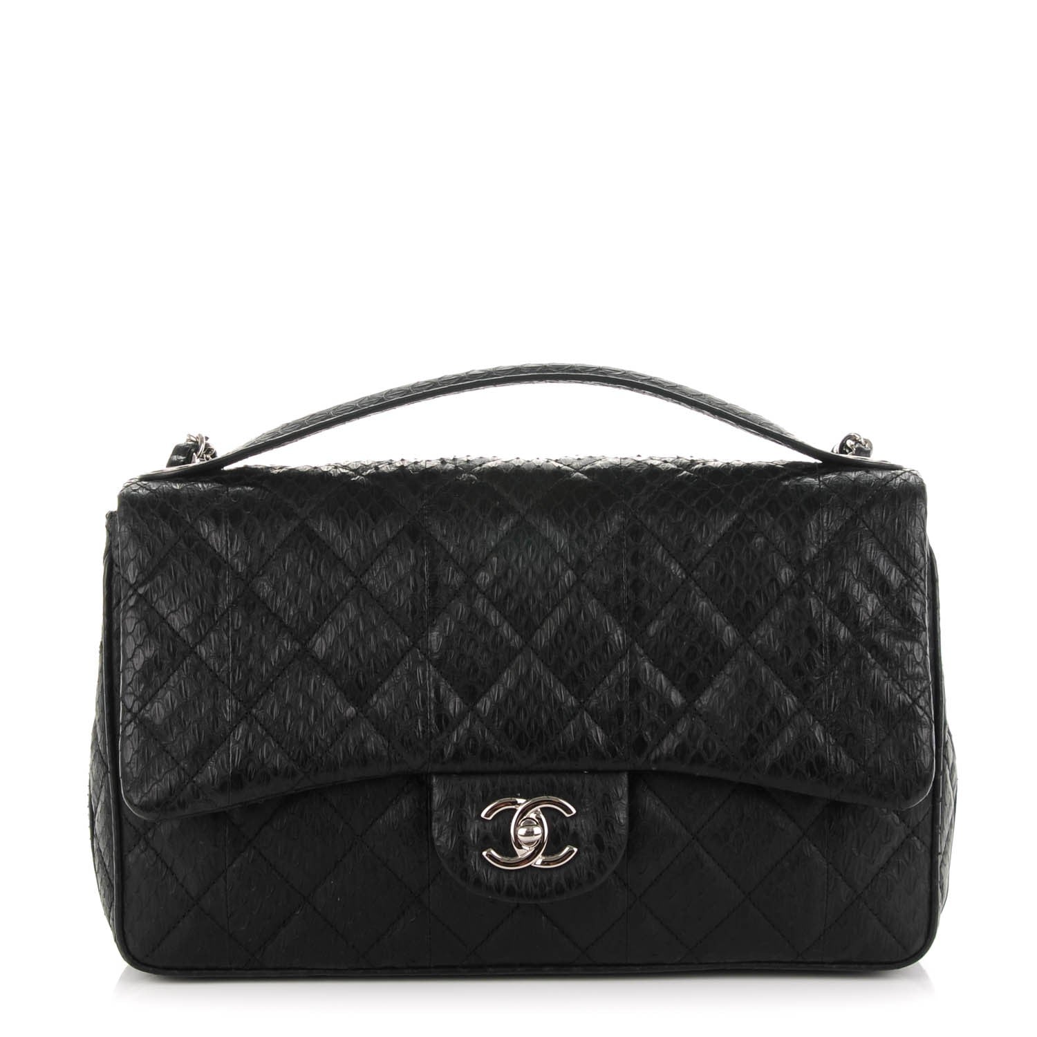 Chanel Elaphe Snakeskin Quilted Jumbo Easy Carry Flap Black 1 of 7