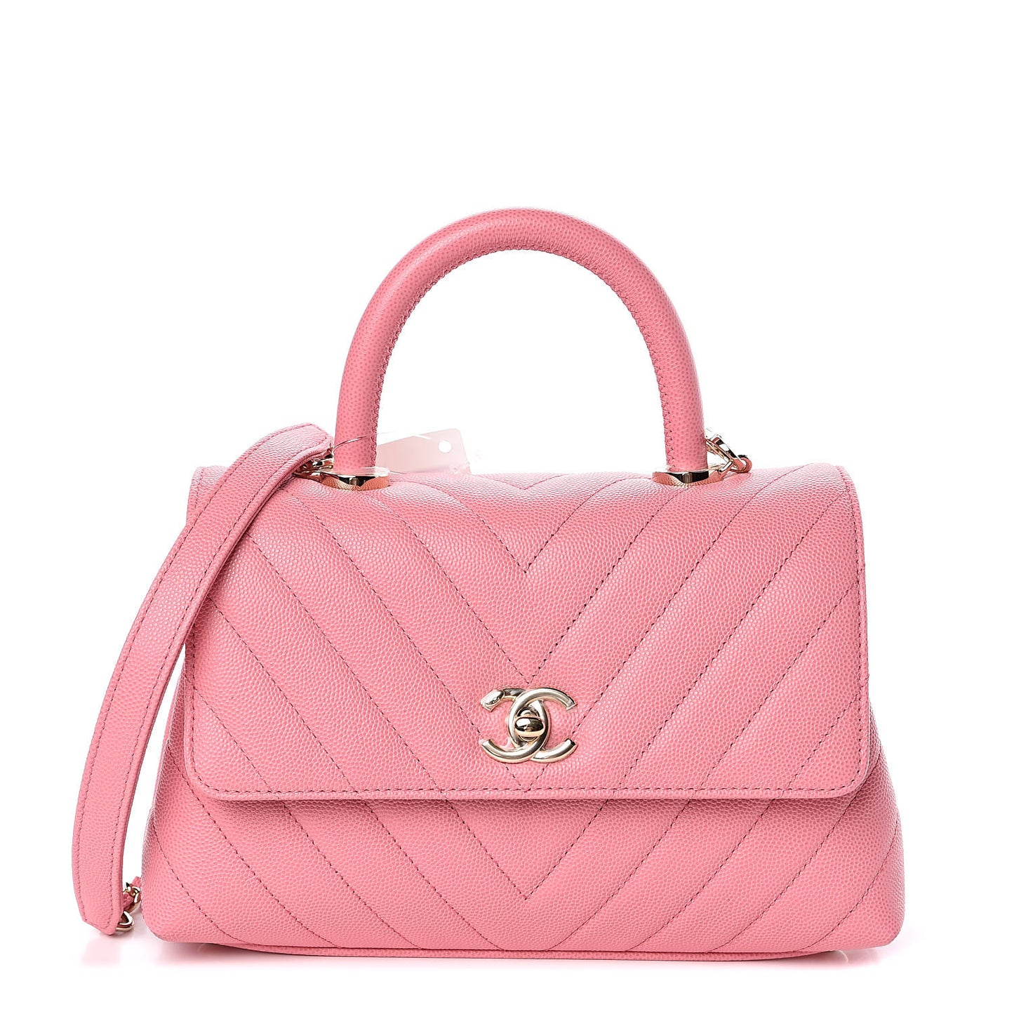 Caviar Chevron Quilted Mini Coco Handle Flap Pink