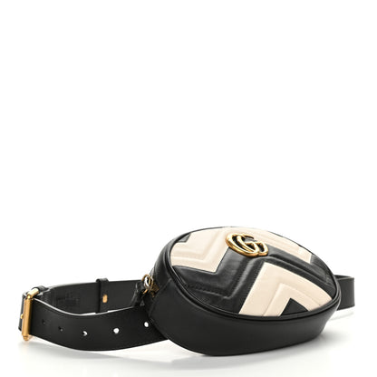 Gucci Calfskin Matelasse GG Marmont Belt Bag 85 34 Black White 4 of 11
