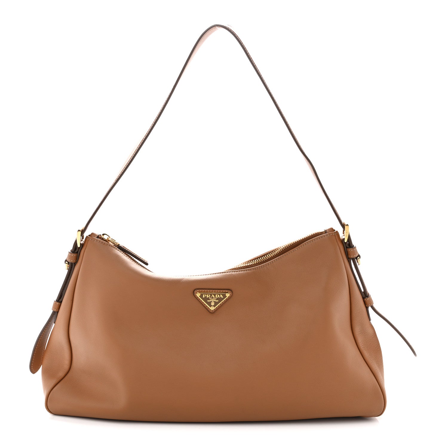 Prada Soft Calfskin Large Aimee Shoulder Bag Caramel 1 of 12