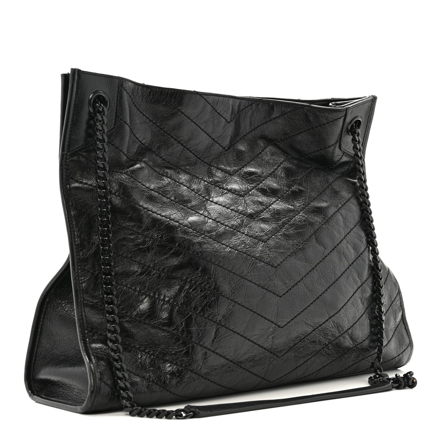 Crinkled Calfskin Matelasse Monogram Large Niki Shopper Tote Black