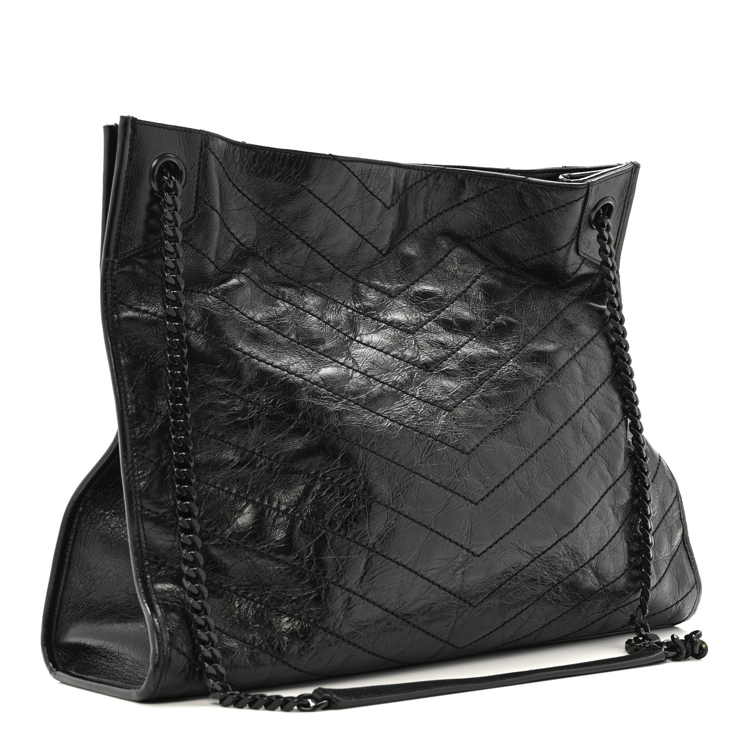 Saint Laurent Crinkled Calfskin Matelasse Monogram Large Niki Shopper Tote Black 3 of 12