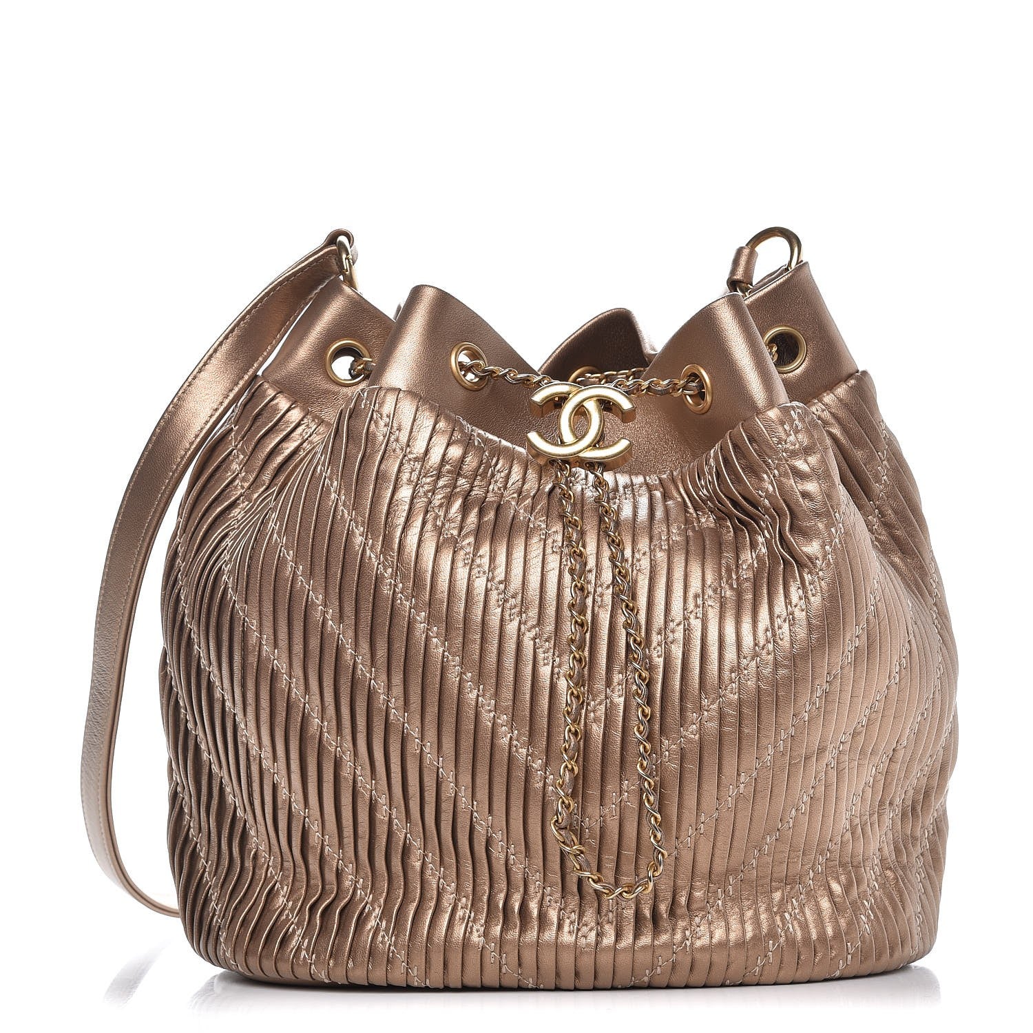 Chanel Metallic Lambskin Coco Pleats Drawstring Bag Gold 1 of 7