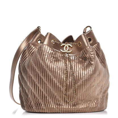Chanel Metallic Lambskin Coco Pleats Drawstring Bag Gold 1 of 7