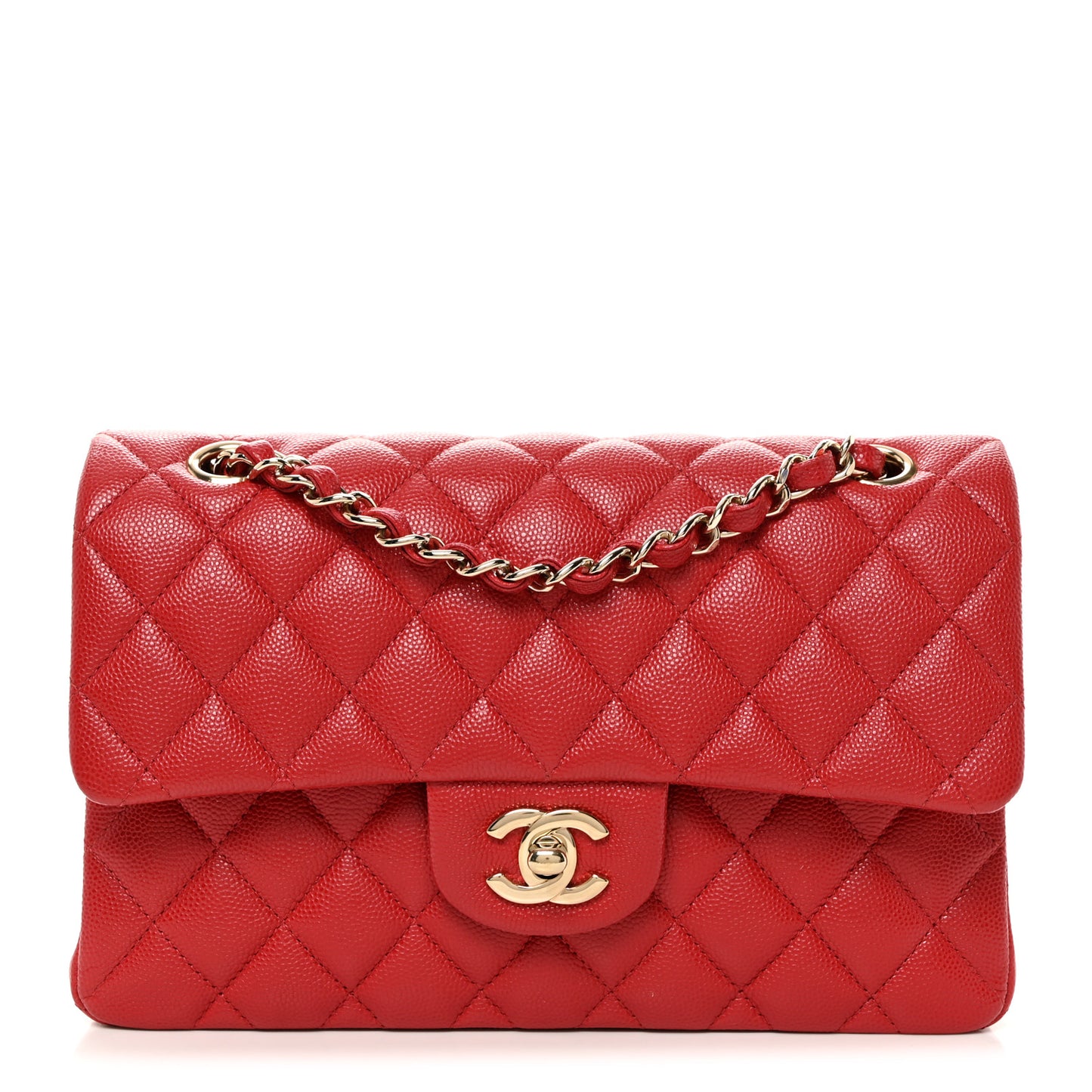 Caviar Quilted Small Double Flap Red