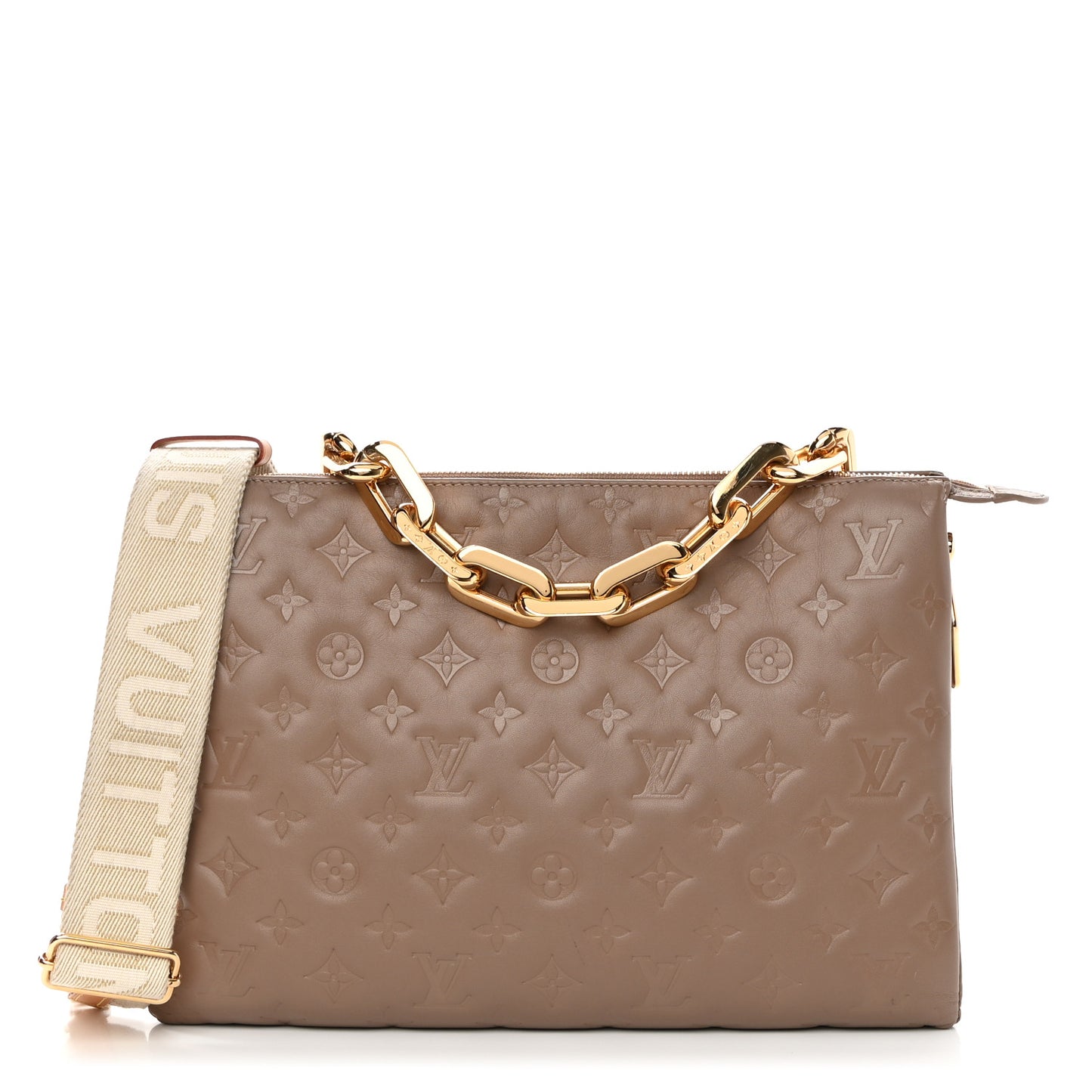 Lambskin Embossed Monogram Coussin MM Taupe