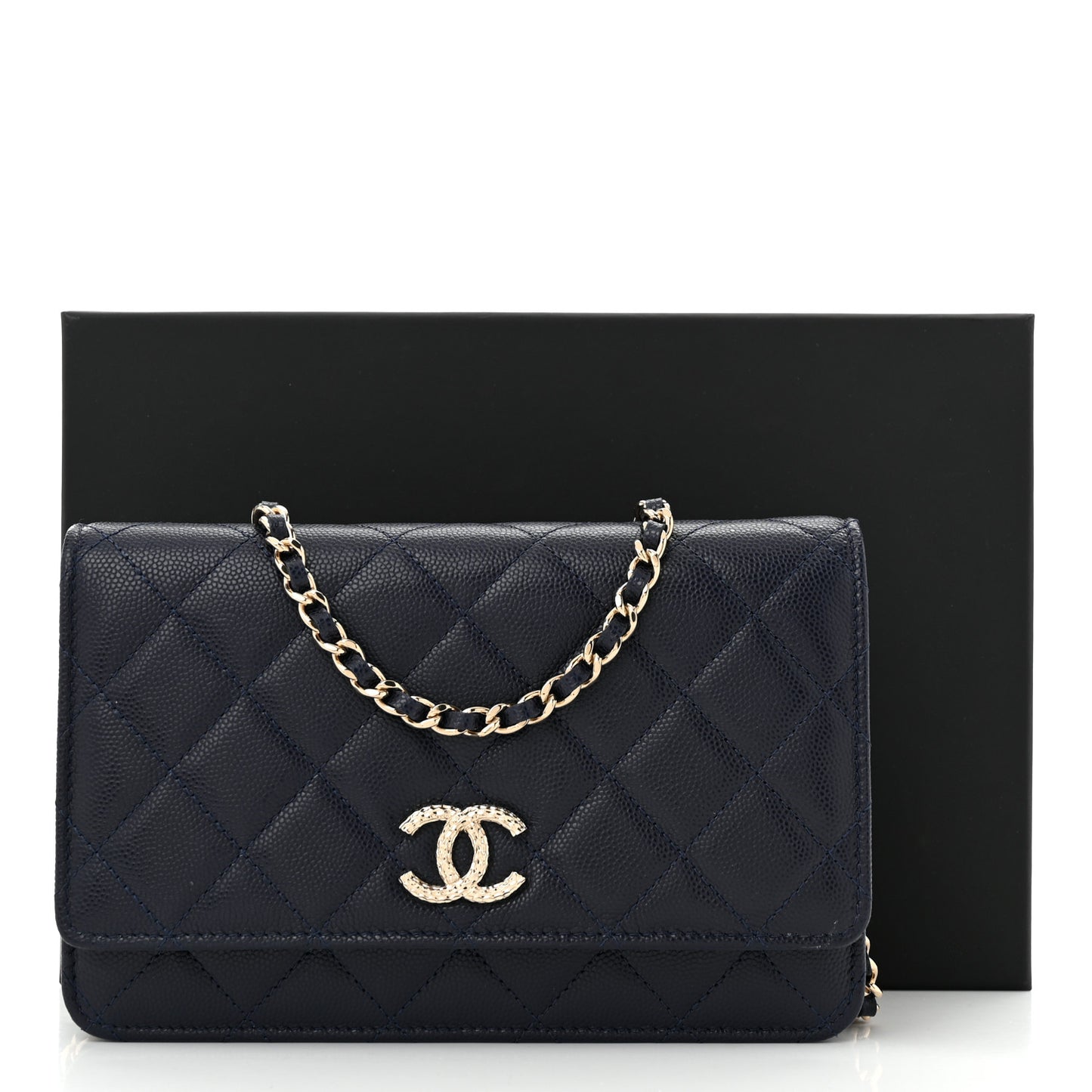 Caviar Quilted Hammered CC Wallet on Chain WOC Navy Blue