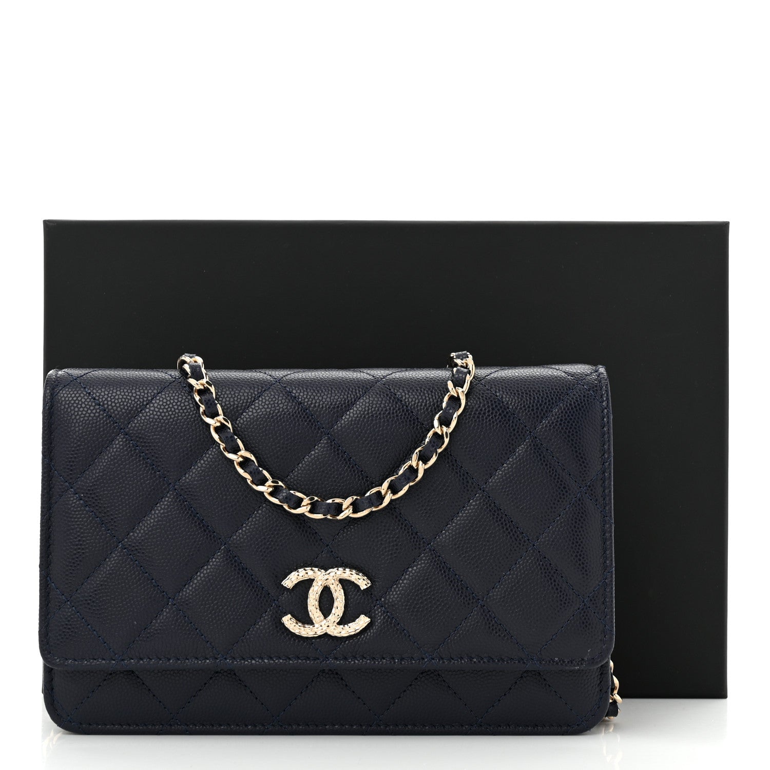 Chanel Caviar Quilted Hammered CC Wallet on Chain WOC Navy Blue 12 of 12