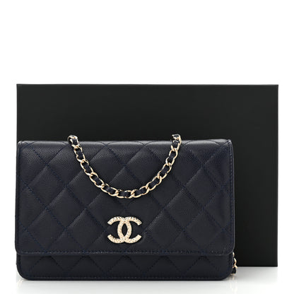 Chanel Caviar Quilted Hammered CC Wallet on Chain WOC Navy Blue 12 of 12