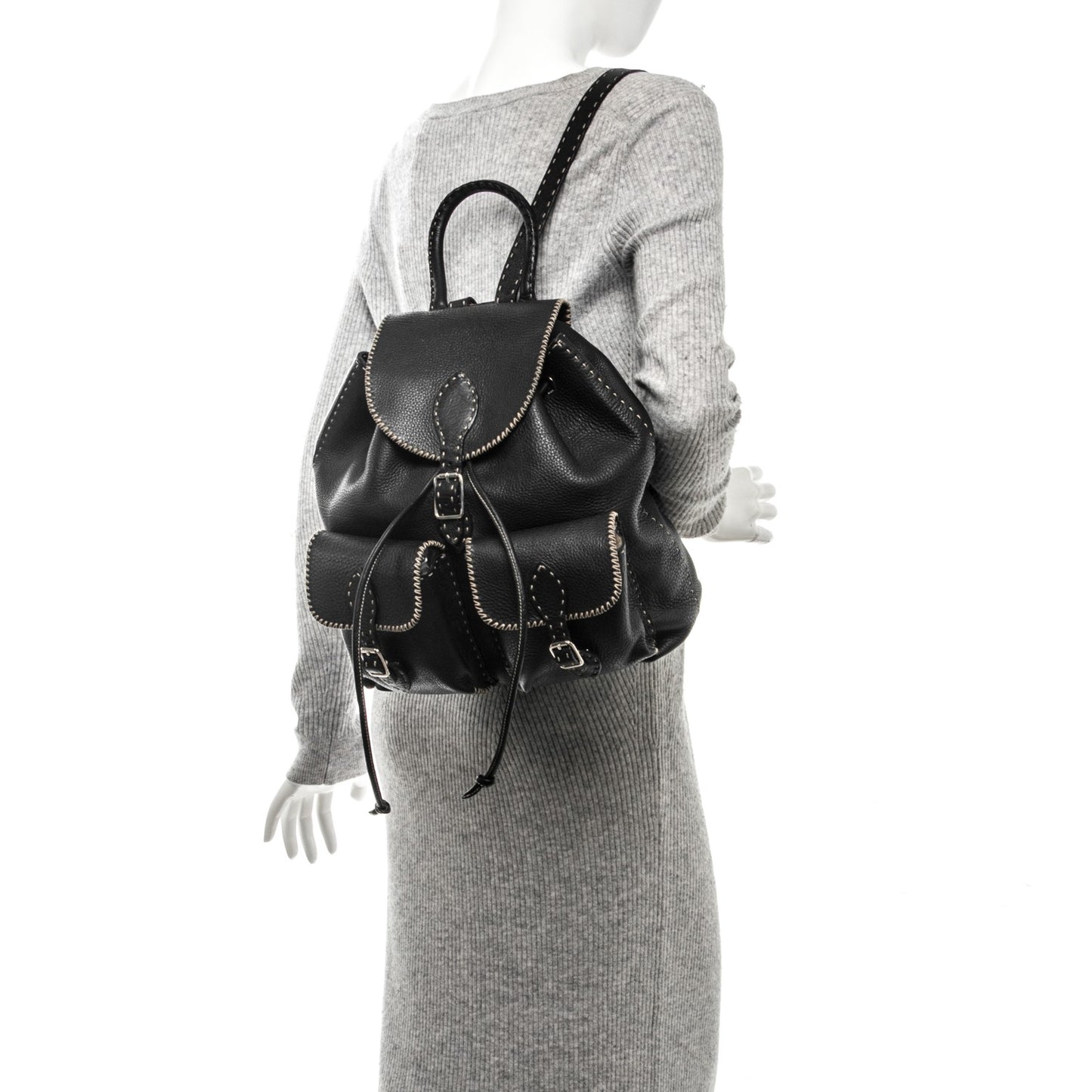 Calfskin Romano Selleria Drawstring Backpack Brown