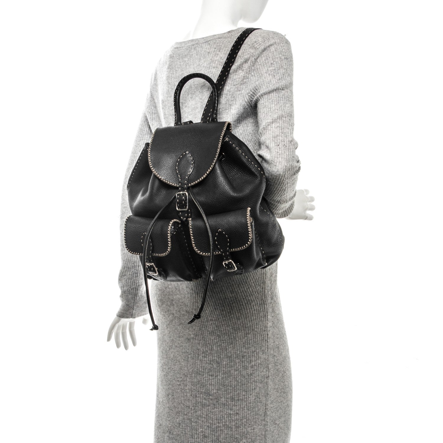 Fendi Calfskin Romano Selleria Drawstring Backpack Brown 2 of 6