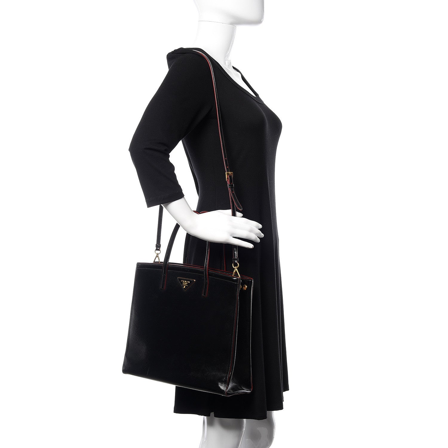 Prada Saffiano Vernice Parabole Tote Black 2 of 9