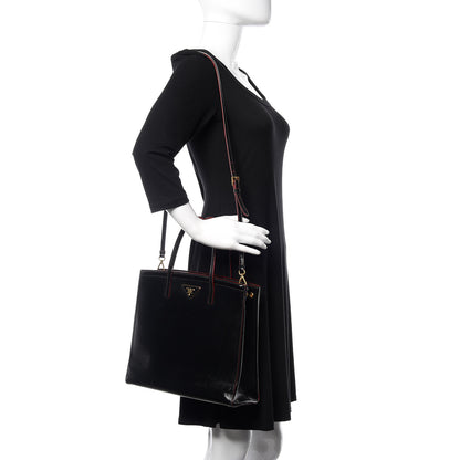 Prada Saffiano Vernice Parabole Tote Black 2 of 9