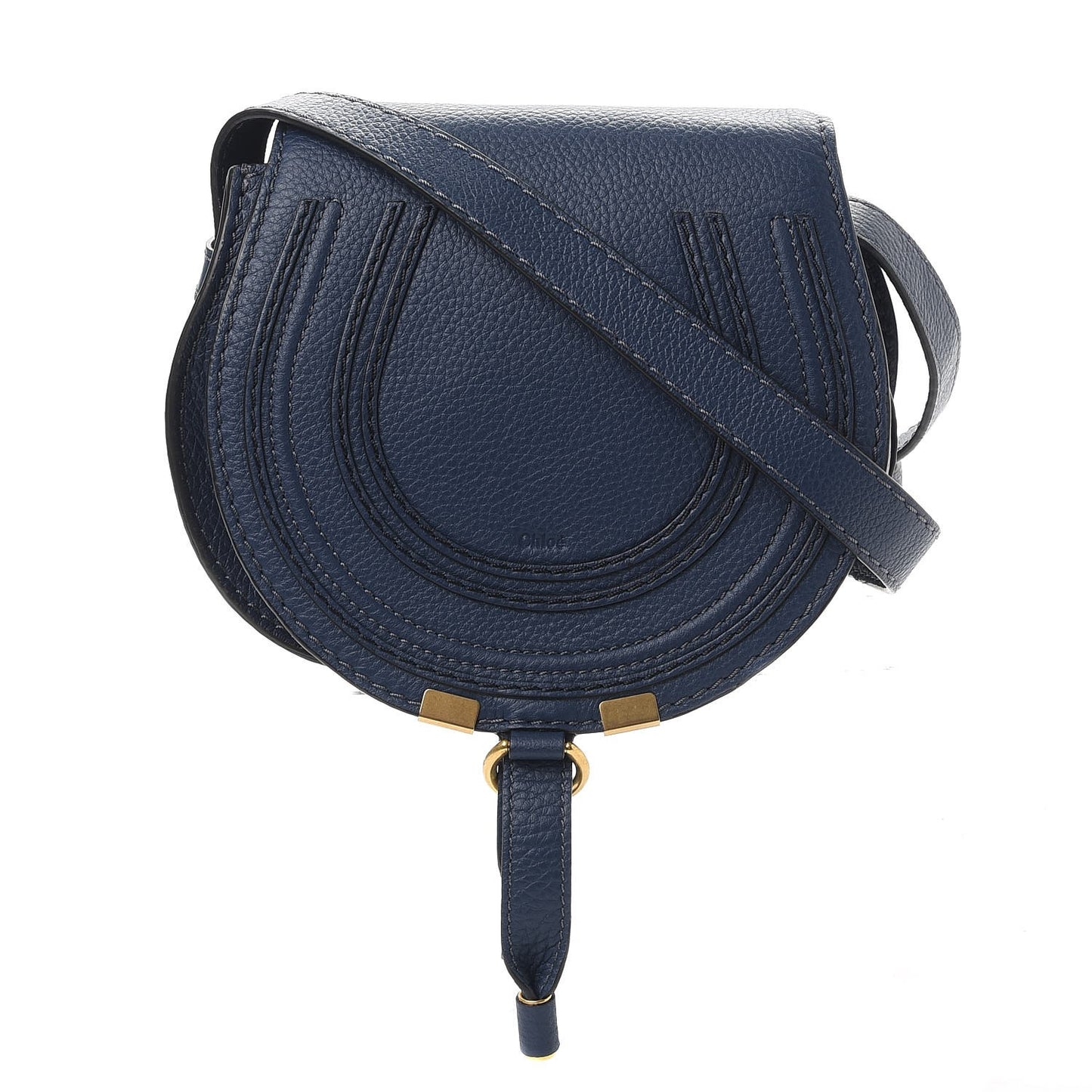 Calfskin Mini Marcie Round Crossbody Bag Royal Navy