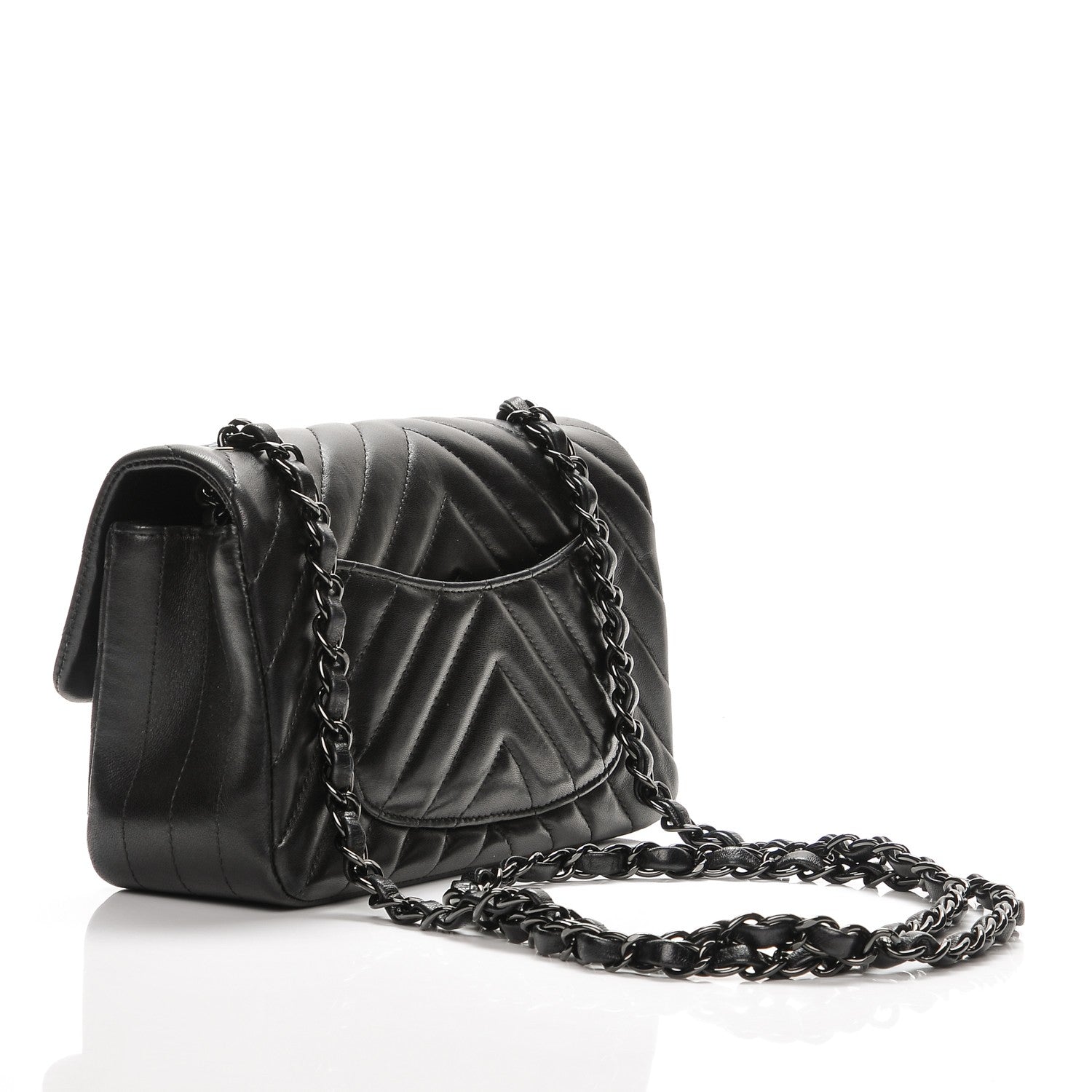 Chanel Lambskin Chevron Quilted Mini Rectangular Flap So Black 3 of 7