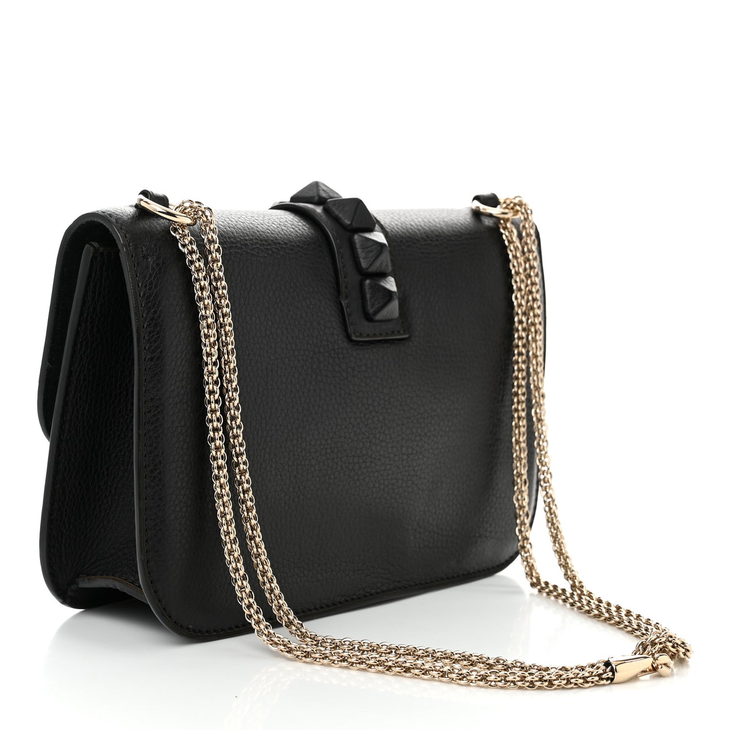 Pebbled Calfskin Monochrome Medium Glam Lock Rockstud Flap Black
