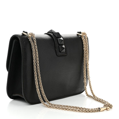 Valentino Garavani Pebbled Calfskin Monochrome Medium Glam Lock Rockstud Flap Black 3 of 9