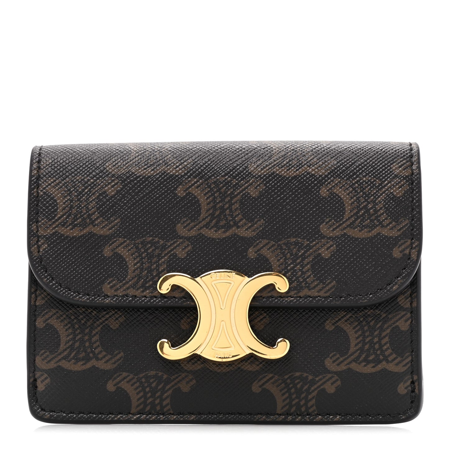 Triomphe Canvas Calfskin Flap Card Holder Tan