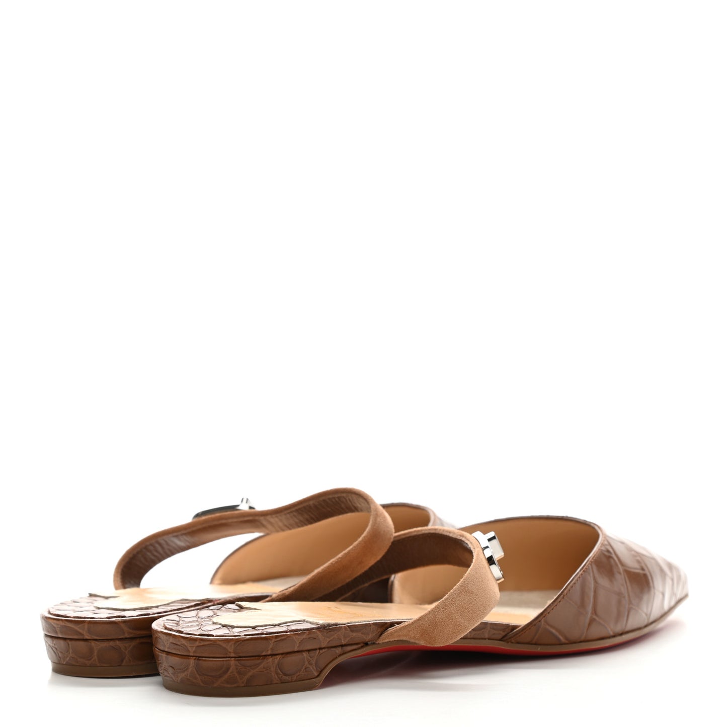 Calfskin Crocodile Embossed Choc Lock Flats 38 Biscotto