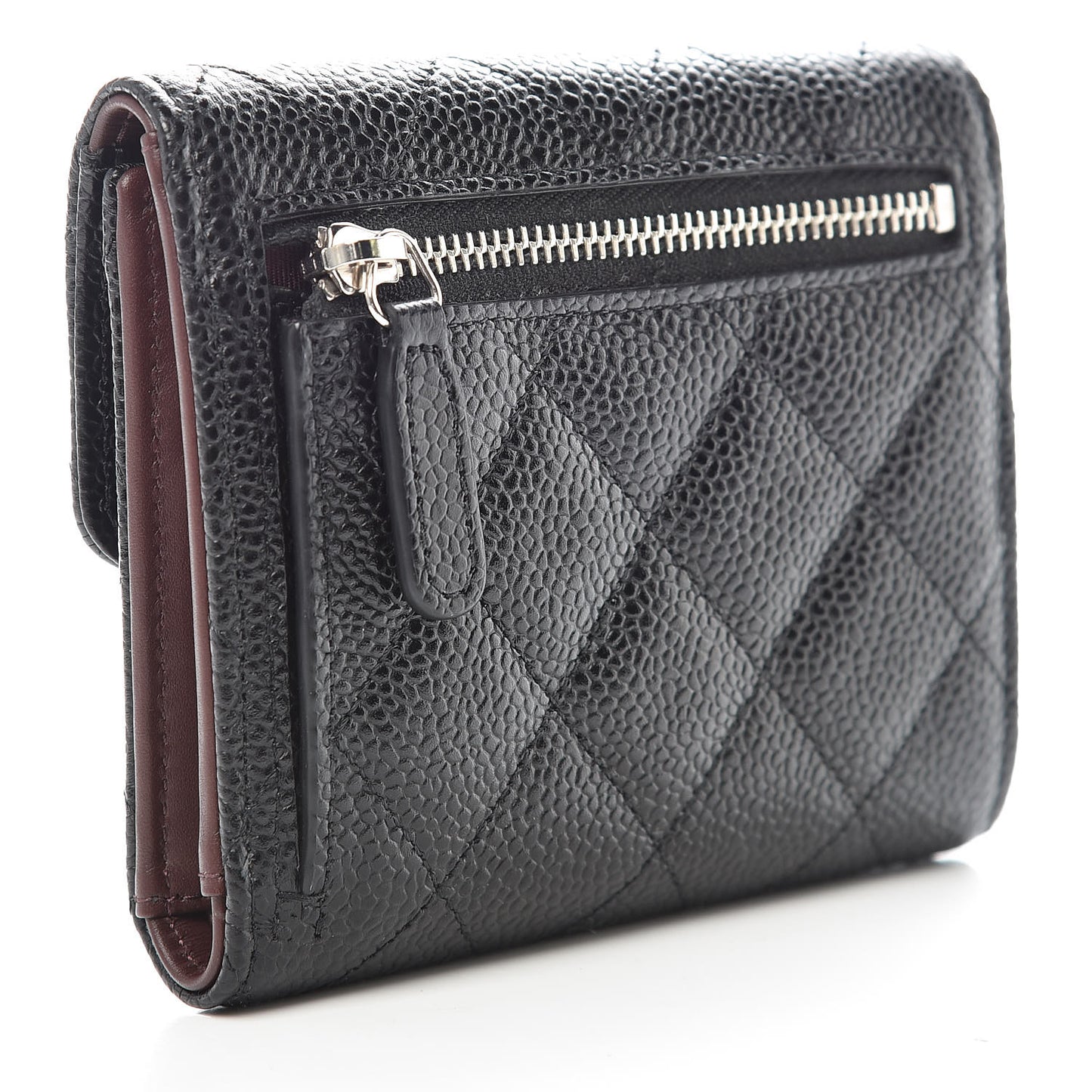 Caviar Quilted Compact Flap Wallet Black