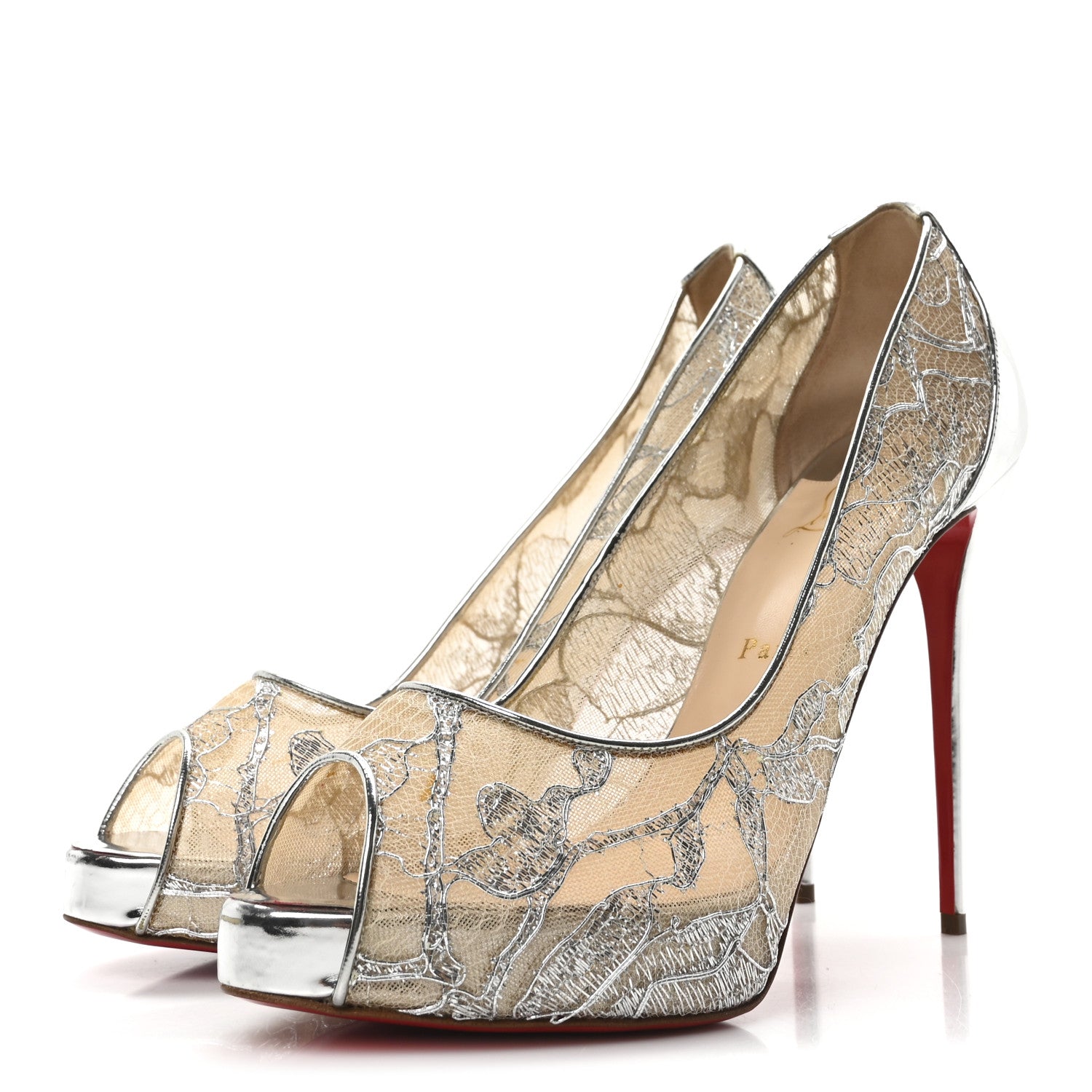 Christian Louboutin Rete Dentelle Lurex Very Lace 120 Pumps 41 Silver 4 of 9