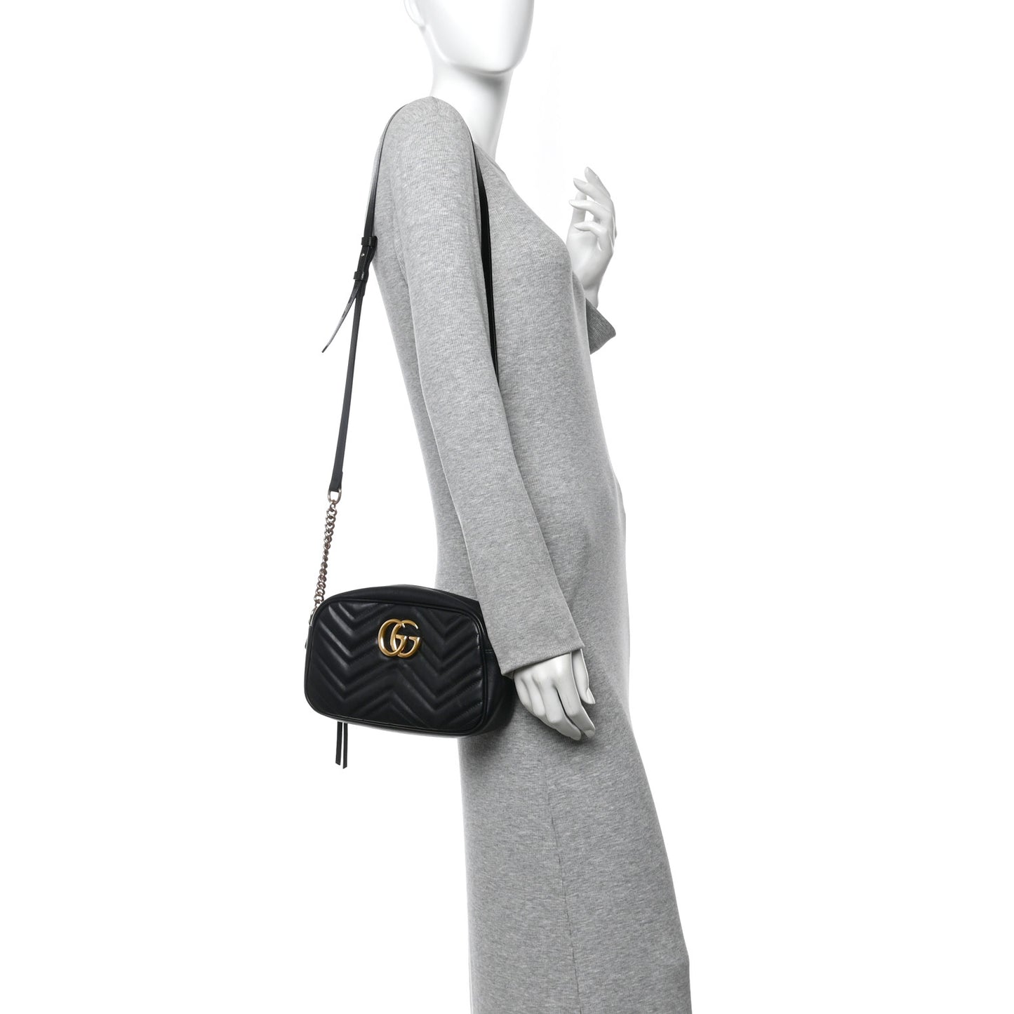 Calfskin Matelasse Small GG Marmont Chain Shoulder Bag Black