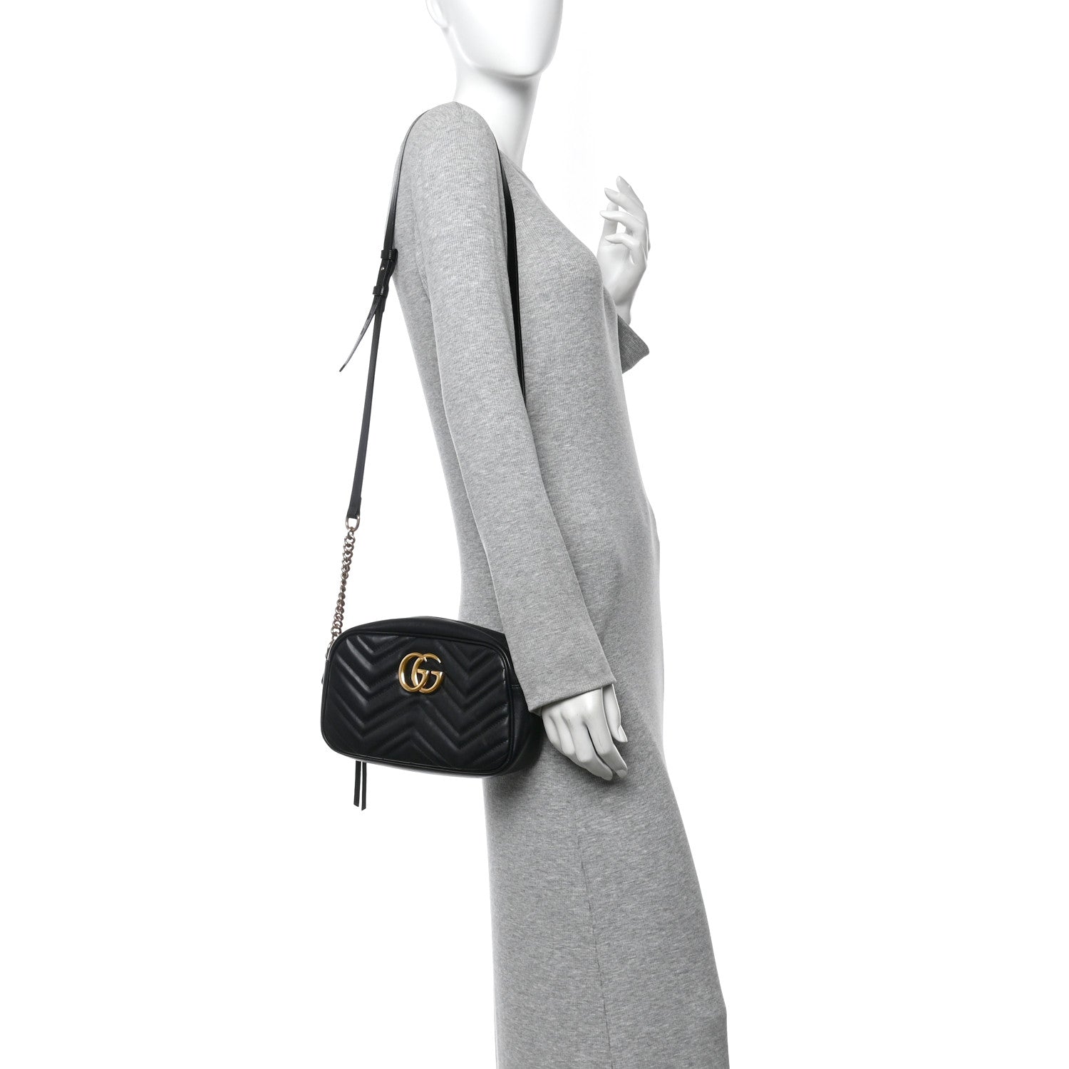 Gucci Calfskin Matelasse Small GG Marmont Chain Shoulder Bag Black 2 of 11