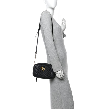 Gucci Calfskin Matelasse Small GG Marmont Chain Shoulder Bag Black 2 of 11