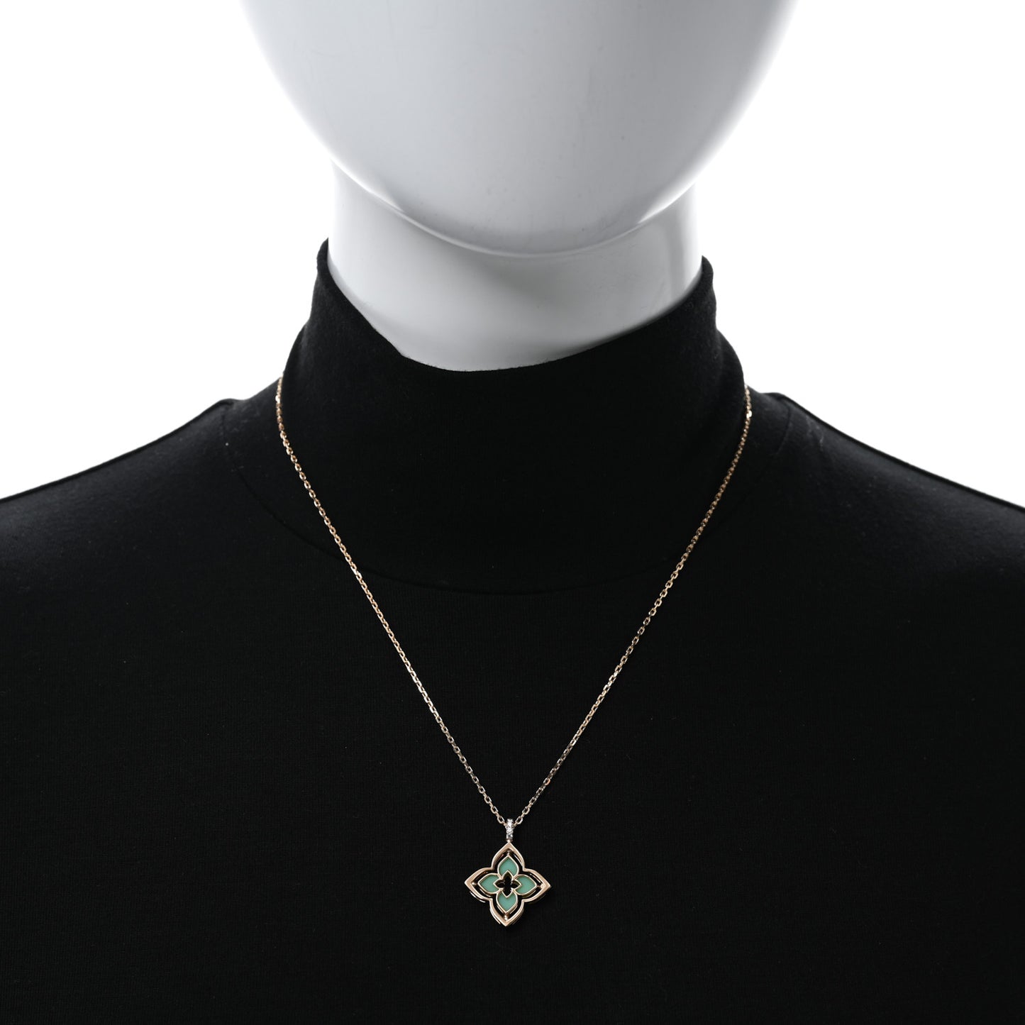 18K Rose Gold Diamond Chrysoprase Small Venetian Princess Pirouette Pave Pendant Necklace