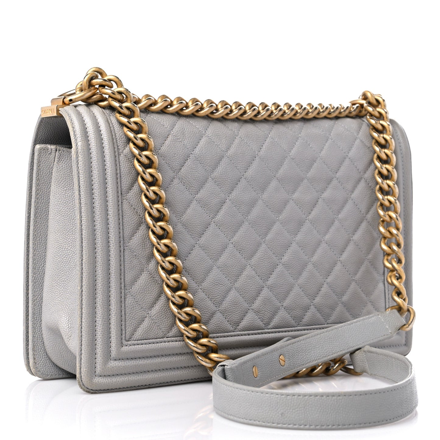 Caviar Quilted New Medium Boy Flap Grey