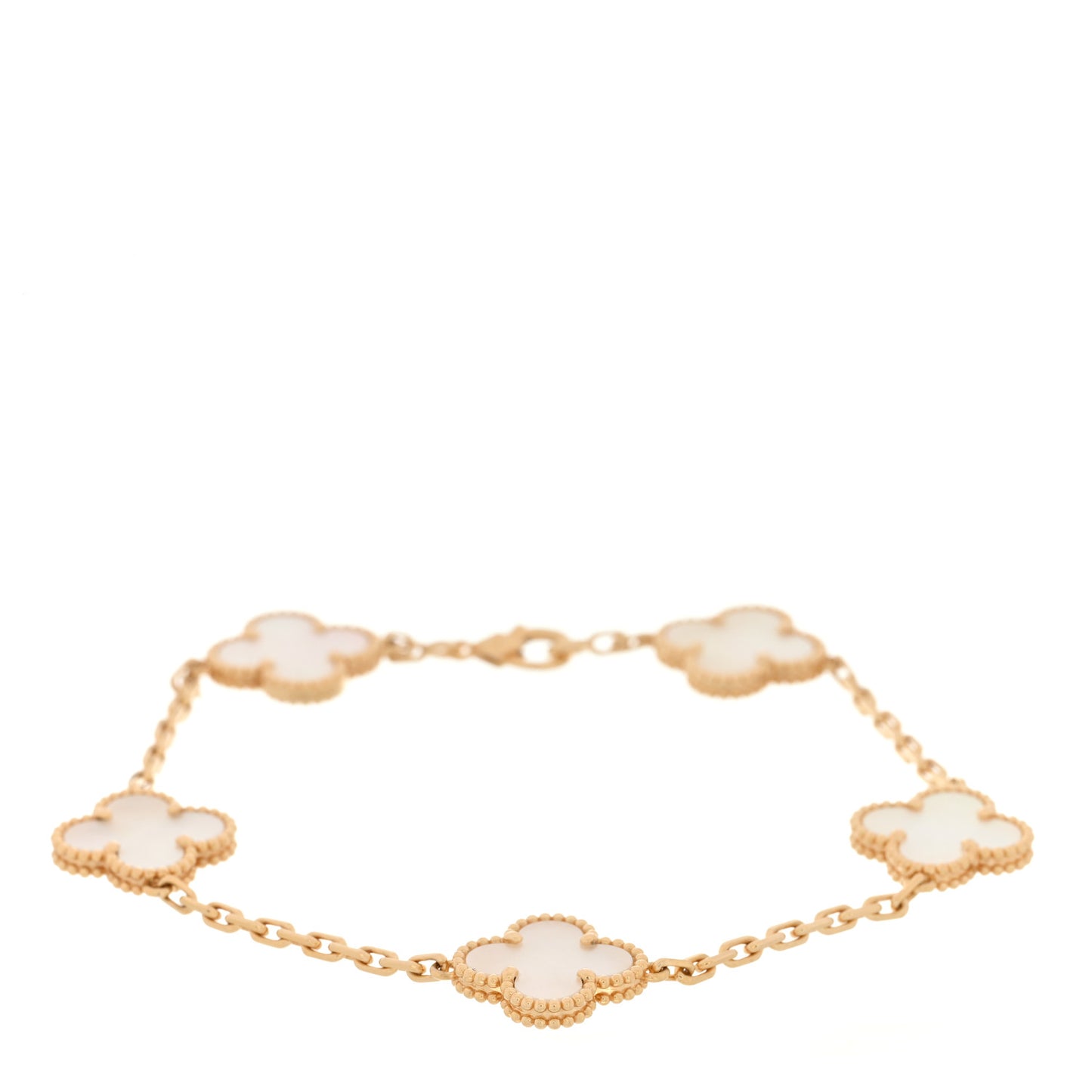 18K Yellow Gold Mother of Pearl 5 Motifs Vintage Alhambra Bracelet