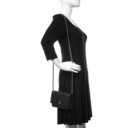 Chanel Lambskin Camellia Embossed Wallet On Chain WOC Black 2 of 11