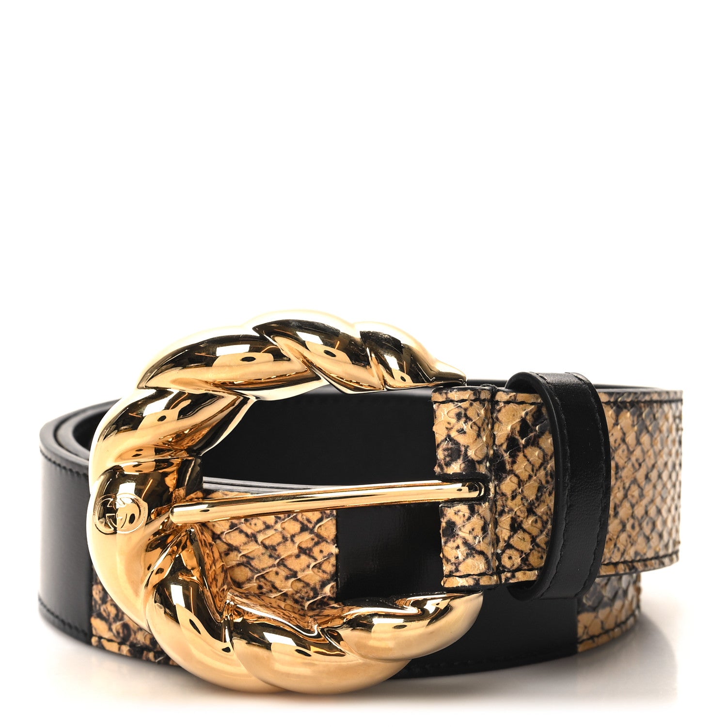 Gucci Ciny Calfskin Lux Snakeskin Torchon 35mm Belt 85 34 Black 1 of 6