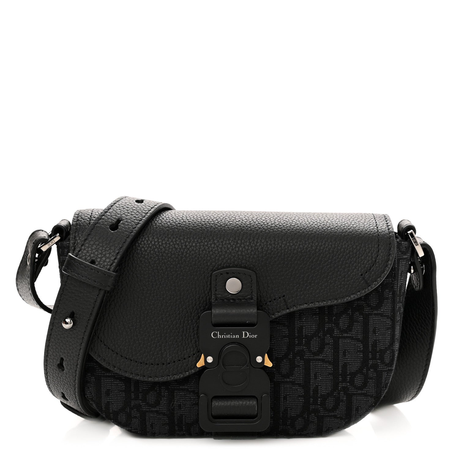 Christian Dior Grained Calfskin Oblique Saddle Pouch Black 1 of 11