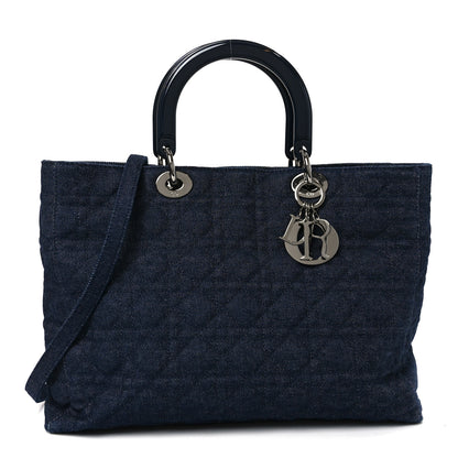 Christian Dior Denim Cannage Large Soft Lady Dior Tote Blue 1 of 10