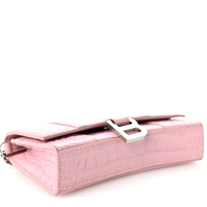 Balenciaga Shiny Calfskin Crocodile Embossed Hourglass Chain Bag Powder Pink 3 of 9
