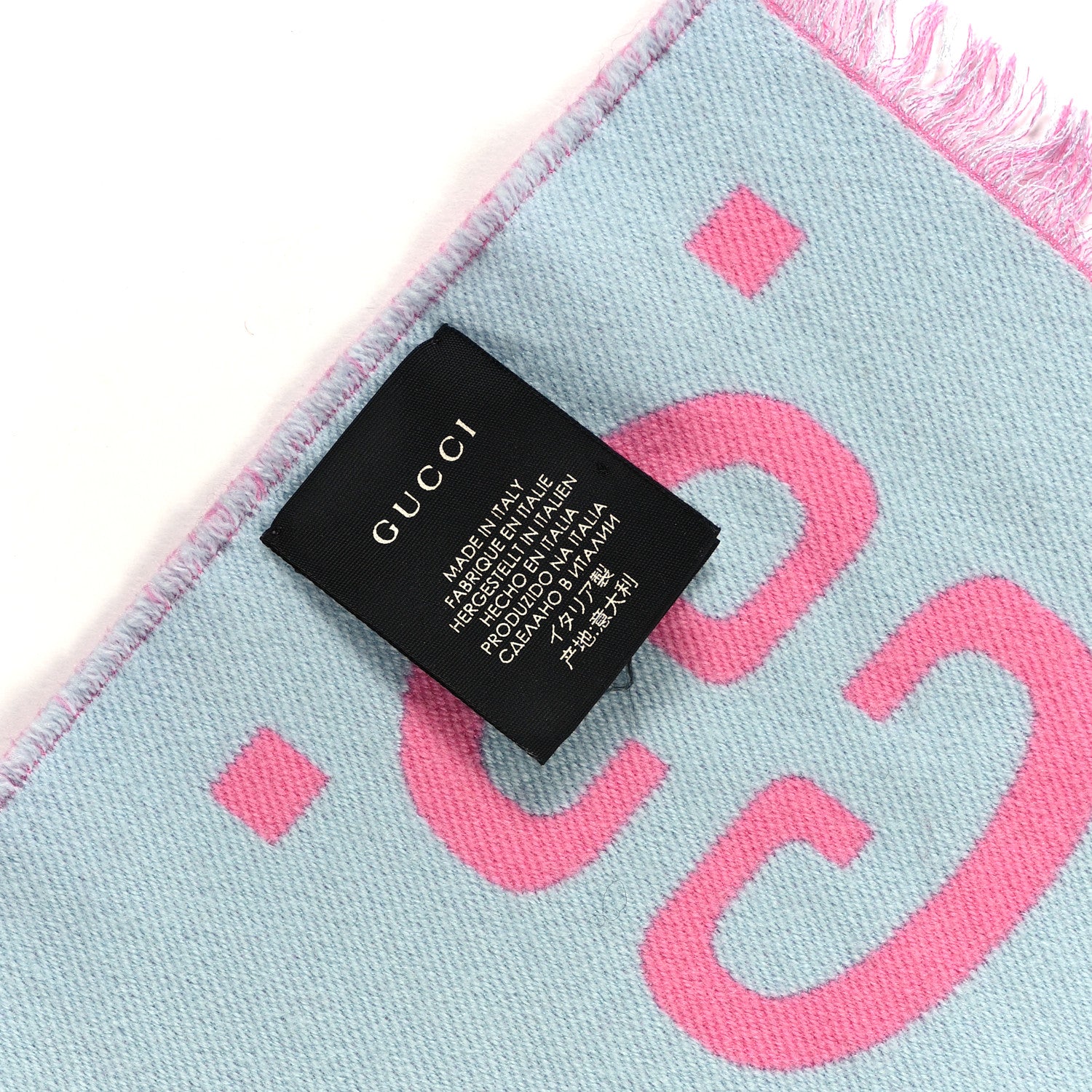 Gucci Wool Silk Monogram Jumbo GG Freedom Scarf Roseate Sky Blue 4 of 4