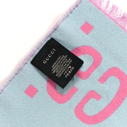 Gucci Wool Silk Monogram Jumbo GG Freedom Scarf Roseate Sky Blue 4 of 4