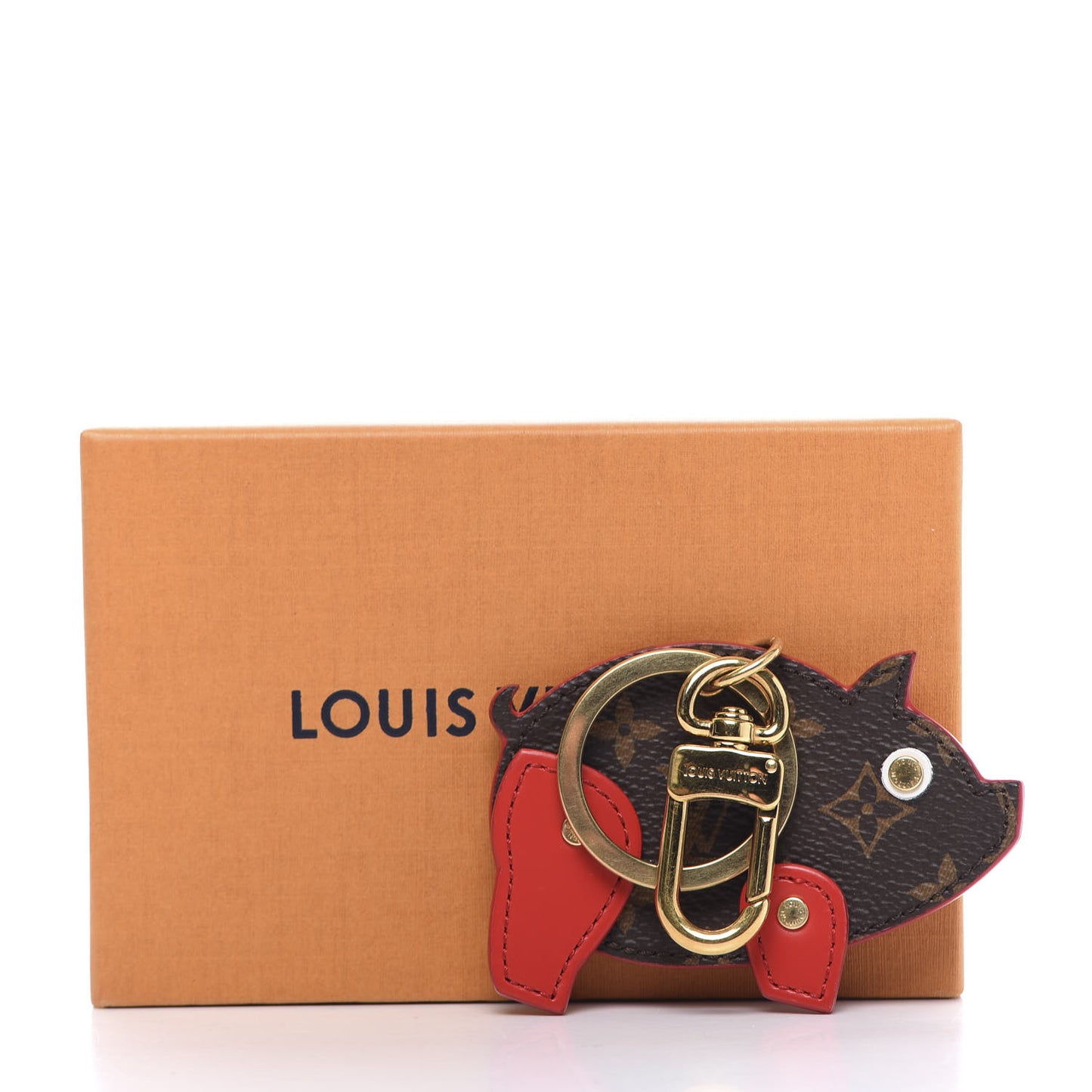Calfskin Monogram Pig Bag Charm Key Holder Rouge