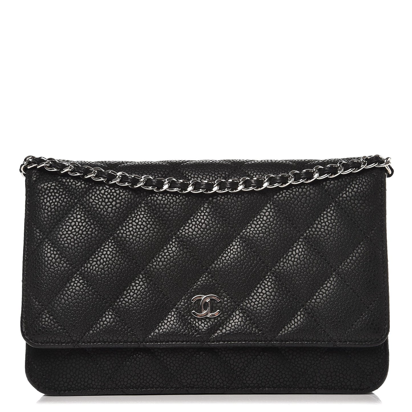 Iridescent Caviar Quilted Wallet On Chain WOC Black