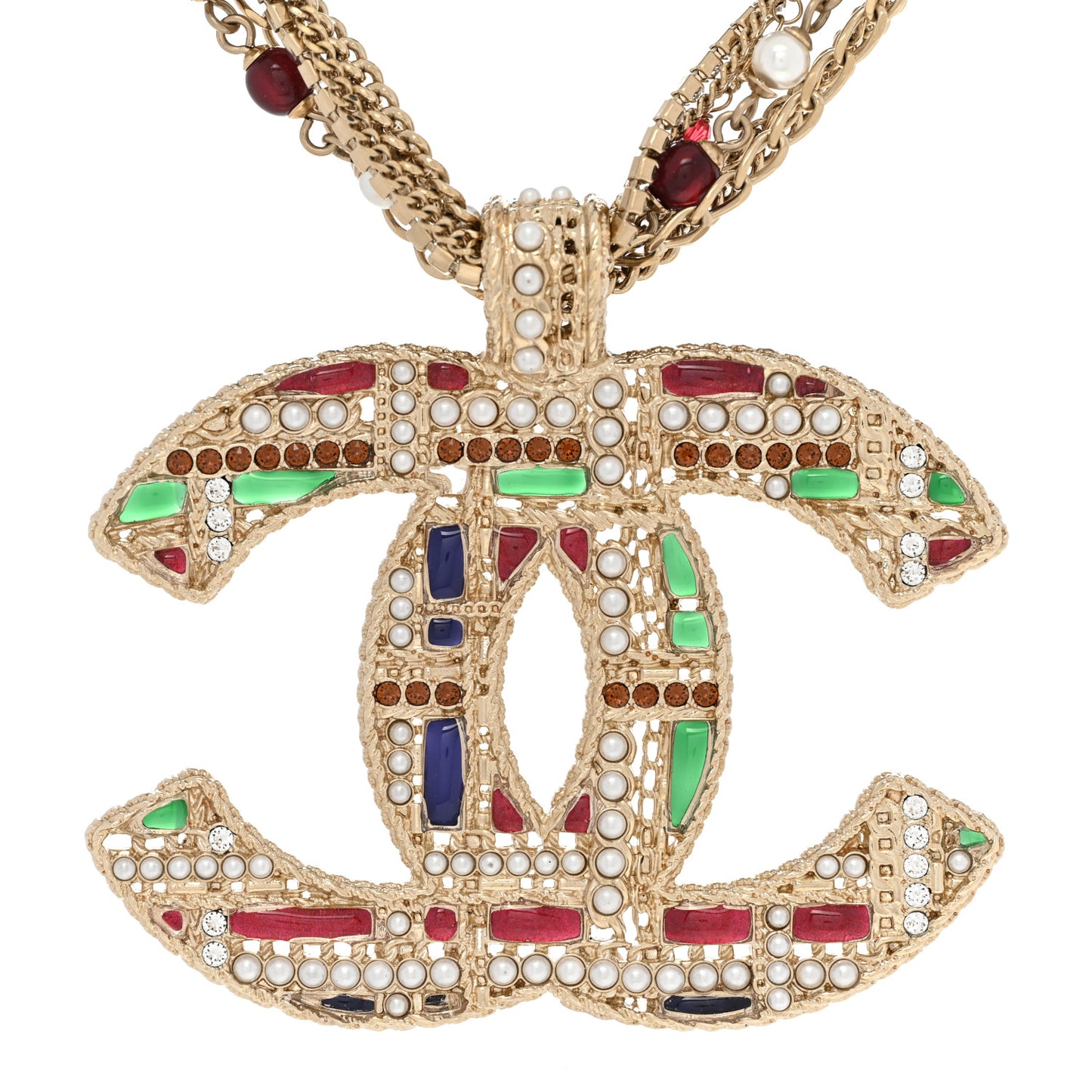 Tweed Effect Multi Strand CC Large Pendant Necklace Gold Multicolor