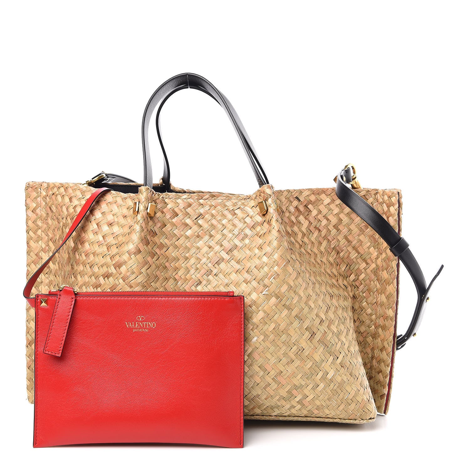 Valentino Garavani Raffia Medium Vlogo Escape Shopper Natural Black Rouge 1 of 11