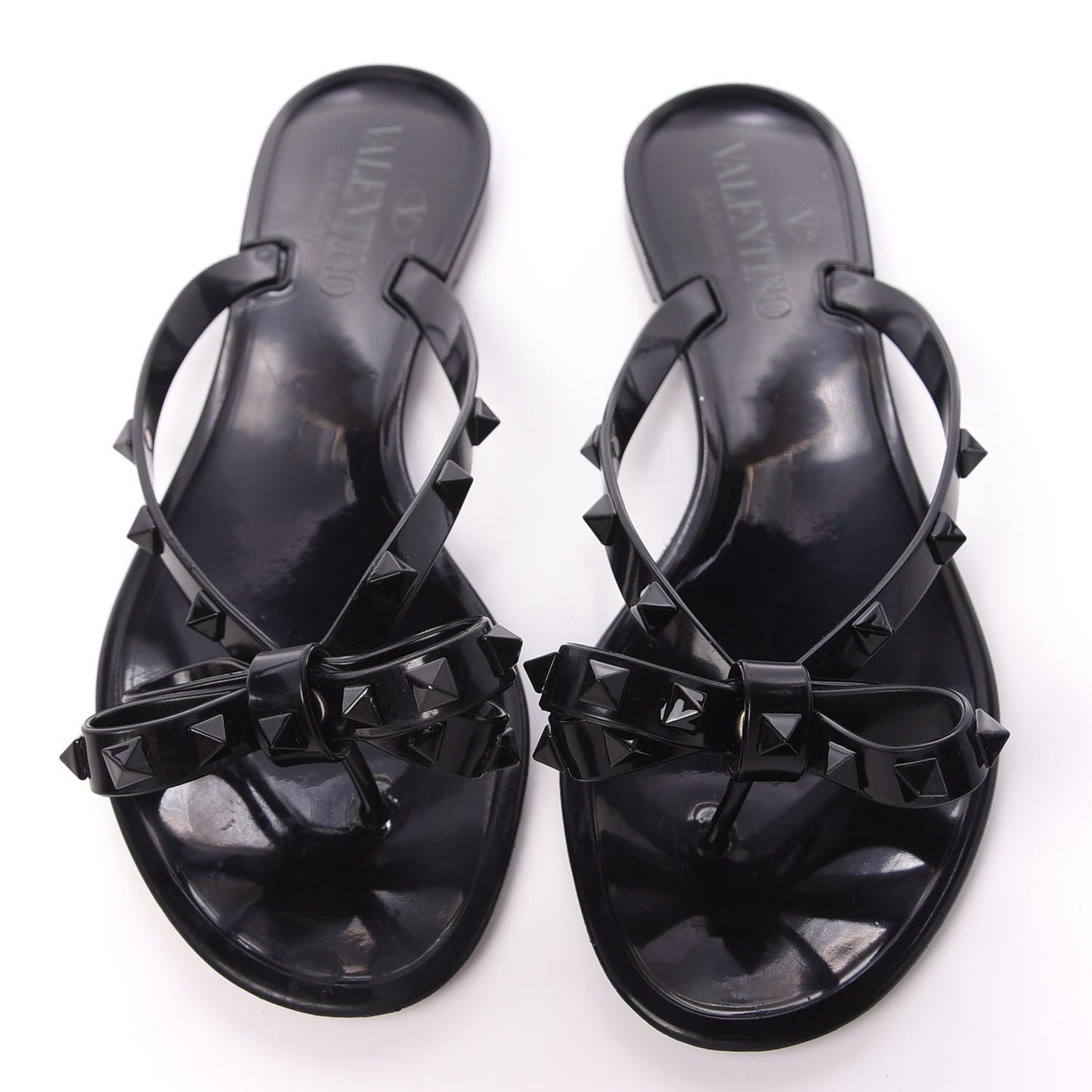 PVC Jelly Rockstud Bow Thong Sandals 35 Black