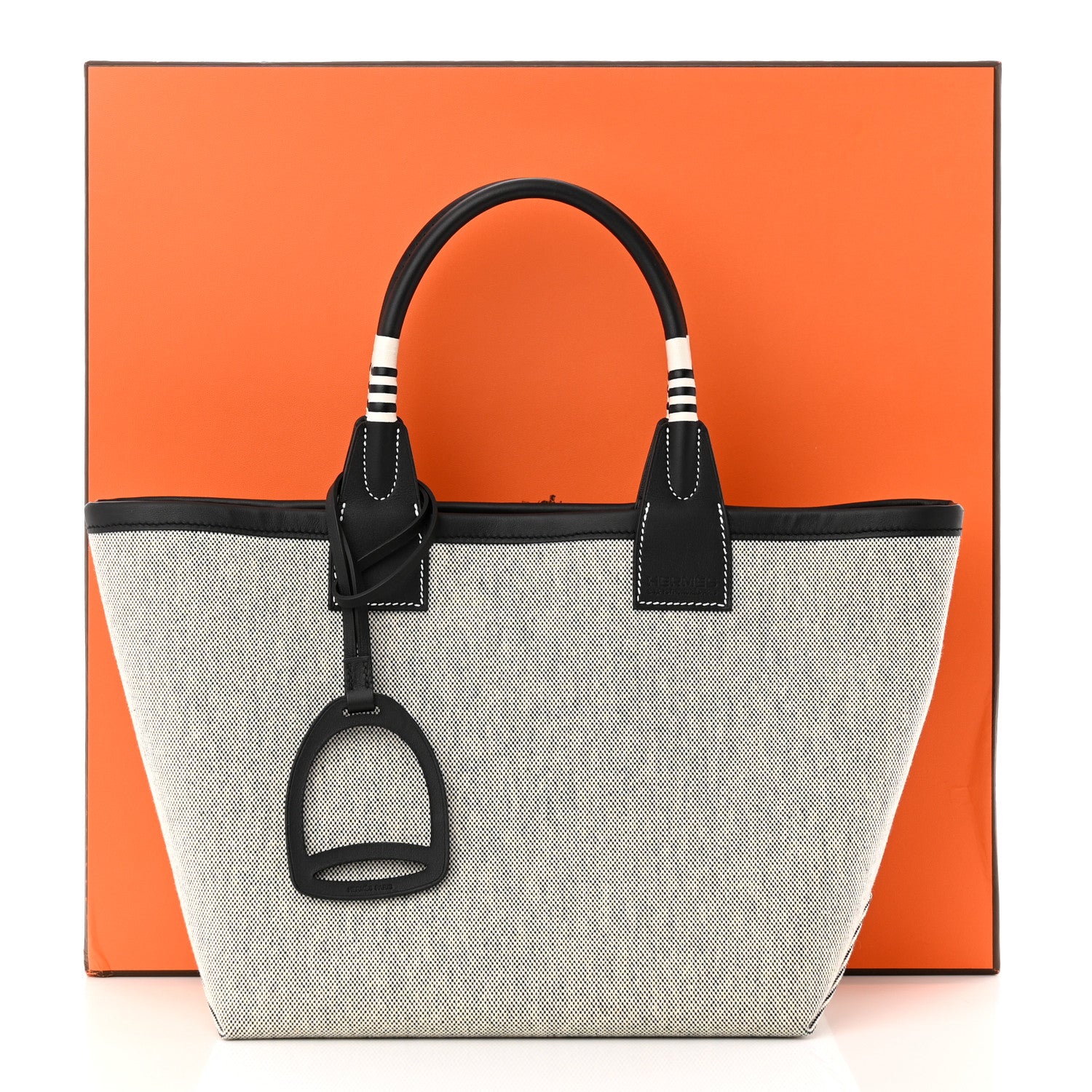 Hermes Military Toile Canvas Swift Steeple 25 Bag Ecru Black 12 of 12