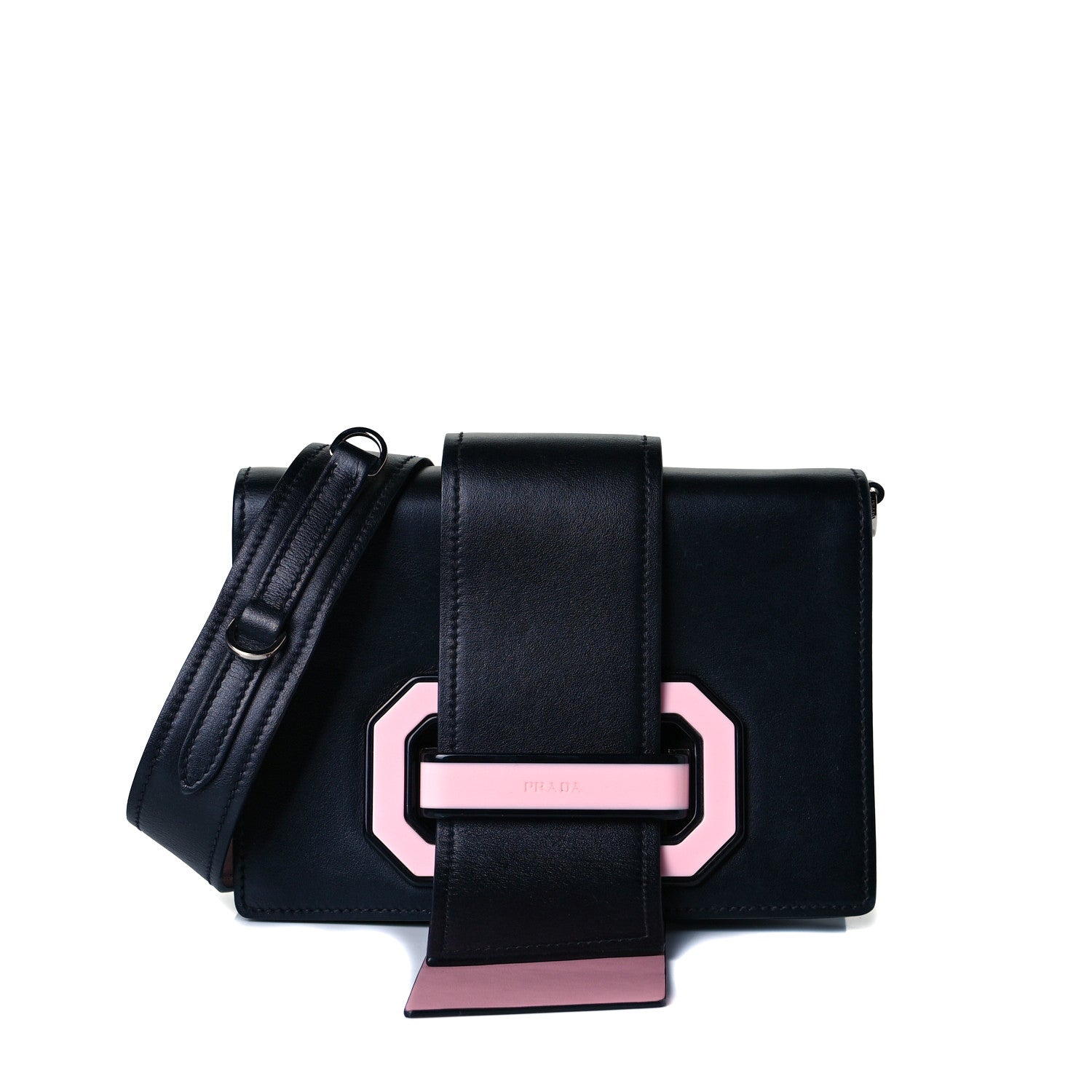 Prada City Calf Plex Ribbon Bag Black Rosa 1 of 9